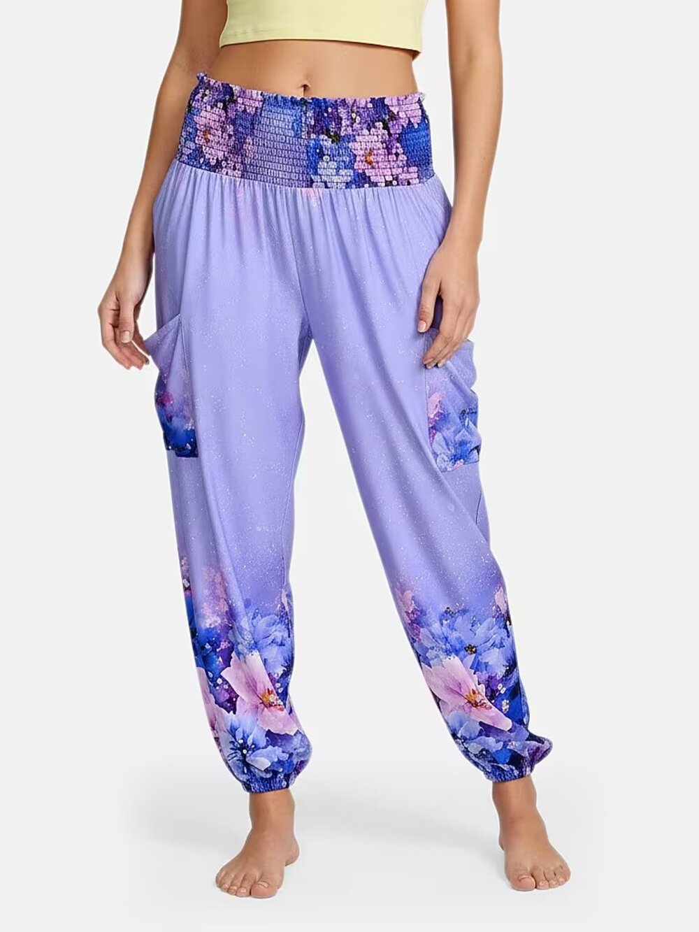 La Marey Light Purple Floral Harem Pant w/2 Pocket One Size Fits Most NEW